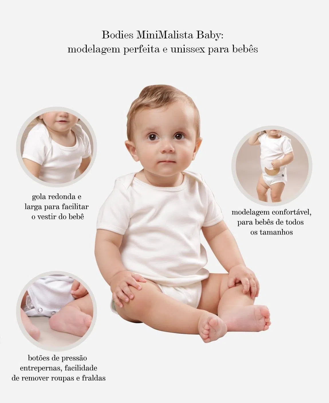 Body de Bebê Manga Curta Unissex MiniMalista Liso Branco Algodão - MiniMalista Baby - 0.25, anonovo, b2b, Baby, Best, black-friday, com-desconto-mm10, Meia Estação, Menina, Neutro, tab-tam-body-curto, Unissex -bebê-minimalista-estiloso