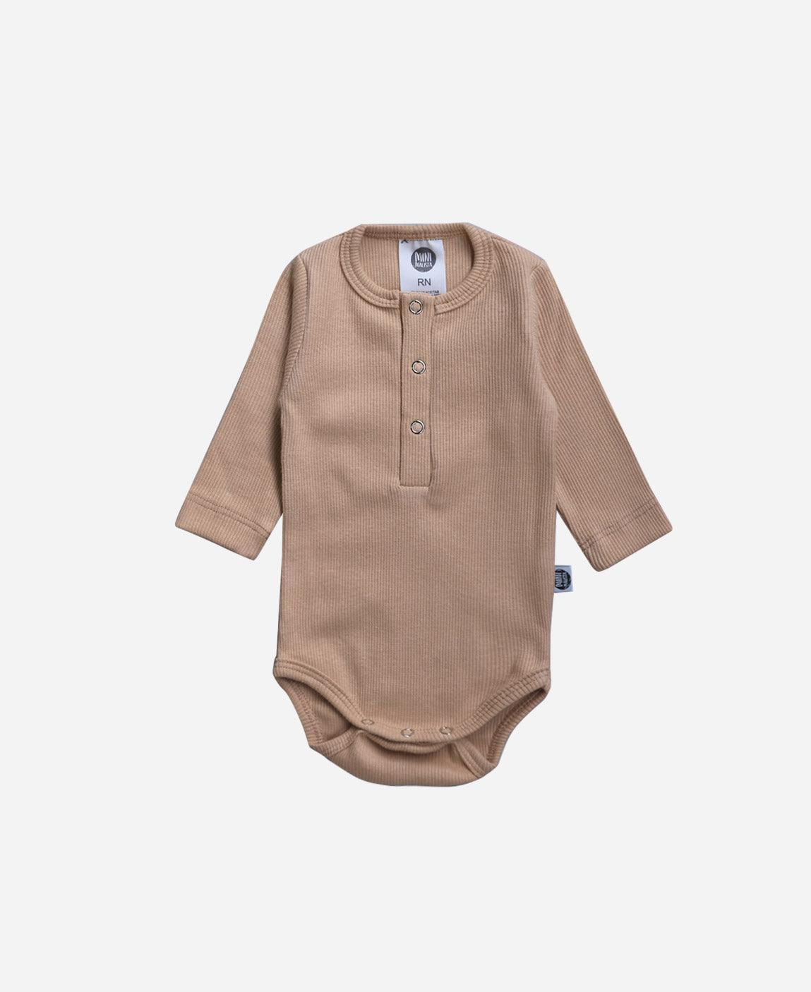 Body de Bebê Manga Longa Unissex Canelado Botões Liso MiniMalista Cinnamon - MiniMalista Baby - 0.3, b2b, Baby, Best, black-friday, com-desconto-mm10, Frio, Menina, Menino, Neutro, tab-tam-body-botão-frontal, tab-tam-body-canelado, Unissex -bebê-minimalista-estiloso