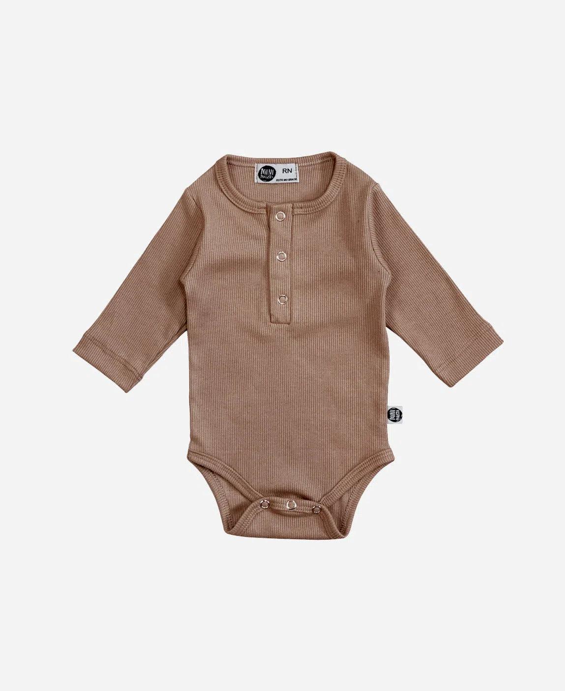 Body de Bebê Manga Longa Unissex Canelado Botões Liso MiniMalista Mocha - MiniMalista Baby - 0.3, b2b, Baby, black-friday, Frio, Menina, Menino, Neutro, outlet, SALE-FINAL, tab-tam-body-botão-frontal, tab-tam-body-canelado, Unissex, Winter Sale 40% -bebê-minimalista-estiloso