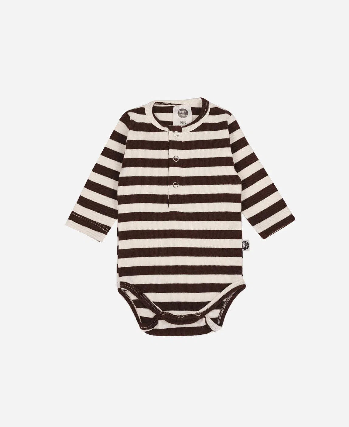 Body de Bebê Manga Longa Unissex Canelado Botões Listras Marrom e Off - MiniMalista Baby - 0.3, 0.35, b2b, Baby, black-friday, com-desconto-mm10, Frio, Menino, Neutro, tab-tam-body-botão-frontal, tab-tam-body-canelado, Unissex, Winter Sale 30% -bebê-minimalista-estiloso