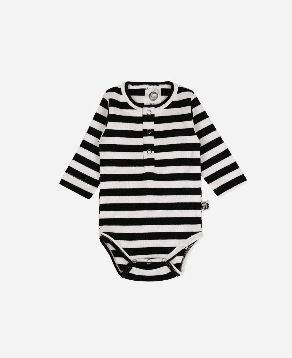 Body de Bebê Manga Longa Unissex Canelado Botões Listras Preto e Branco - MiniMalista Baby - 0.3, b2b, Baby, black-friday, com-desconto-mm10, Frio, Menino, Neutro, tab-tam-body-botão-frontal, tab-tam-body-canelado, Unissex -bebê-minimalista-estiloso