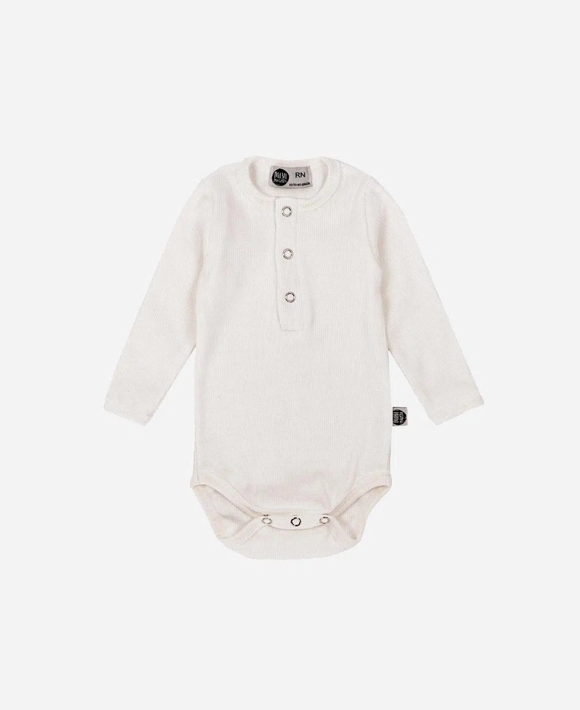 Body de Bebê Manga Longa Unissex Canelado Botões MiniMalista Liso Branco Off - MiniMalista Baby - Ano Novo, anonovo, b2b, Baby, Best, com-desconto-mm10, Frio, Neutro, new, Reveillon, Unissex -bebê-minimalista-estiloso