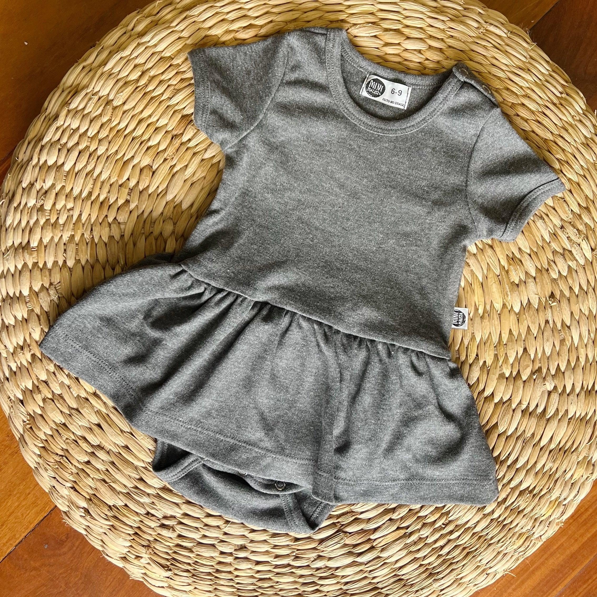 Body-Vestido de Bebê Manga Curta Unissex MiniMalista Liso | Mescla Escuro - MiniMalista Baby - b2b, Baby, com-desconto-mm10, Meia Estação, Menina, tab-tam-body-curto, tab-tam-body-vestido -bebê-minimalista-estiloso