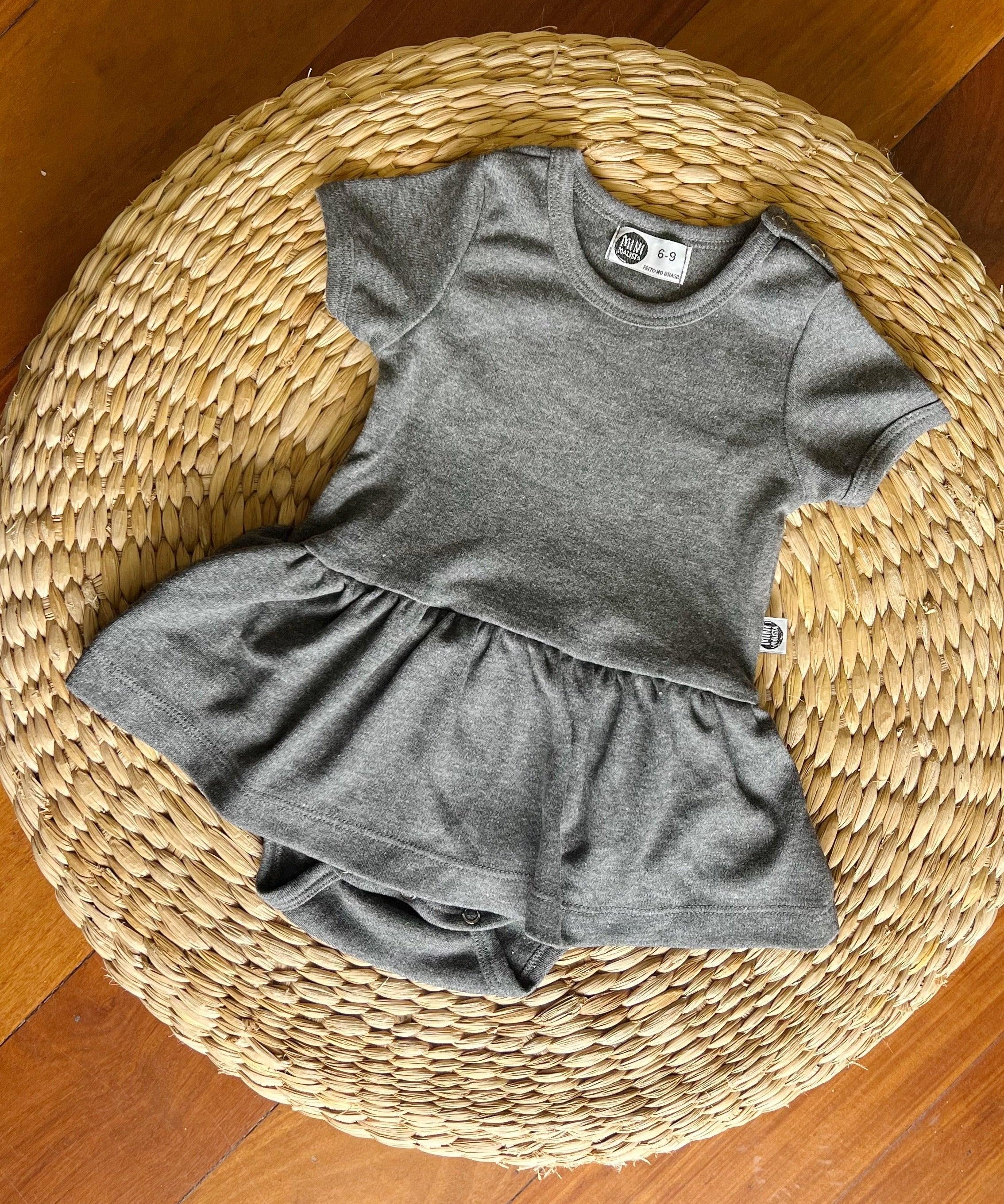 Body-Vestido de Bebê Manga Curta Unissex MiniMalista Liso | Mescla Escuro - MiniMalista Baby - b2b, Baby, com-desconto-mm10, Meia Estação, Menina, tab-tam-body-curto, tab-tam-body-vestido -bebê-minimalista-estiloso