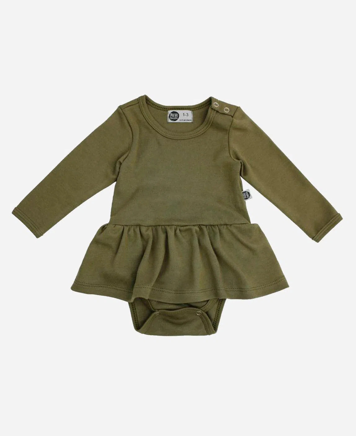 Body-Vestido de Bebê Manga Longa MiniMalista Liso Oliva - MiniMalista Baby - b2b, Baby, Frio, Menina, outlet, tab-tam-body-vestido -bebê-minimalista-estiloso