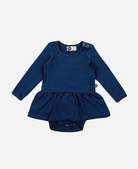 Body-Vestido de Bebê Manga Longa | Liso Azul Sky