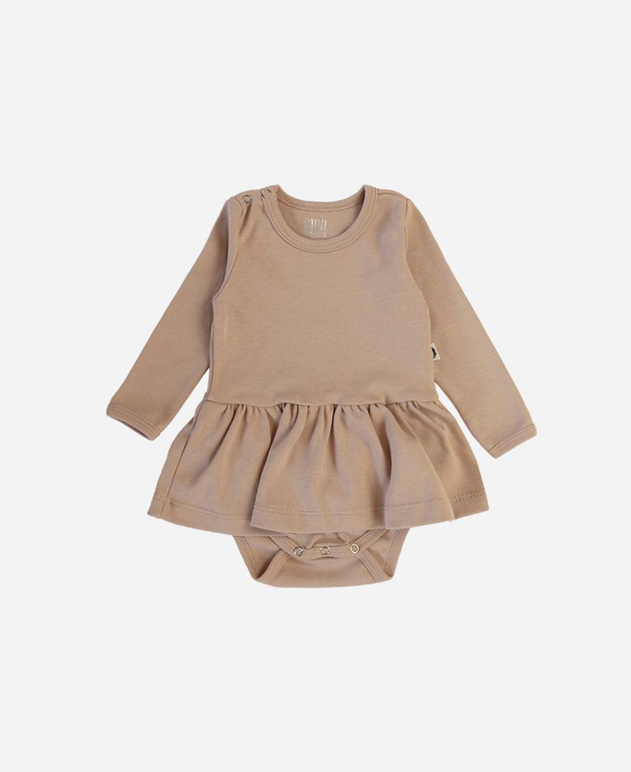 Body-Vestido de Bebê Manga Longa MiniMalista | Liso Cinnamon - MiniMalista Baby - 0.3, b2b, Baby, black-friday, com-desconto-mm10, Frio, Menina, tab-tam-body-vestido -bebê-minimalista-estiloso
