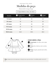 Tabela de medidas da peça | Body-vestido manga longa
