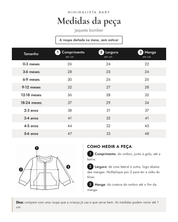 Tabela de medidas da peça | Jaqueta bomber