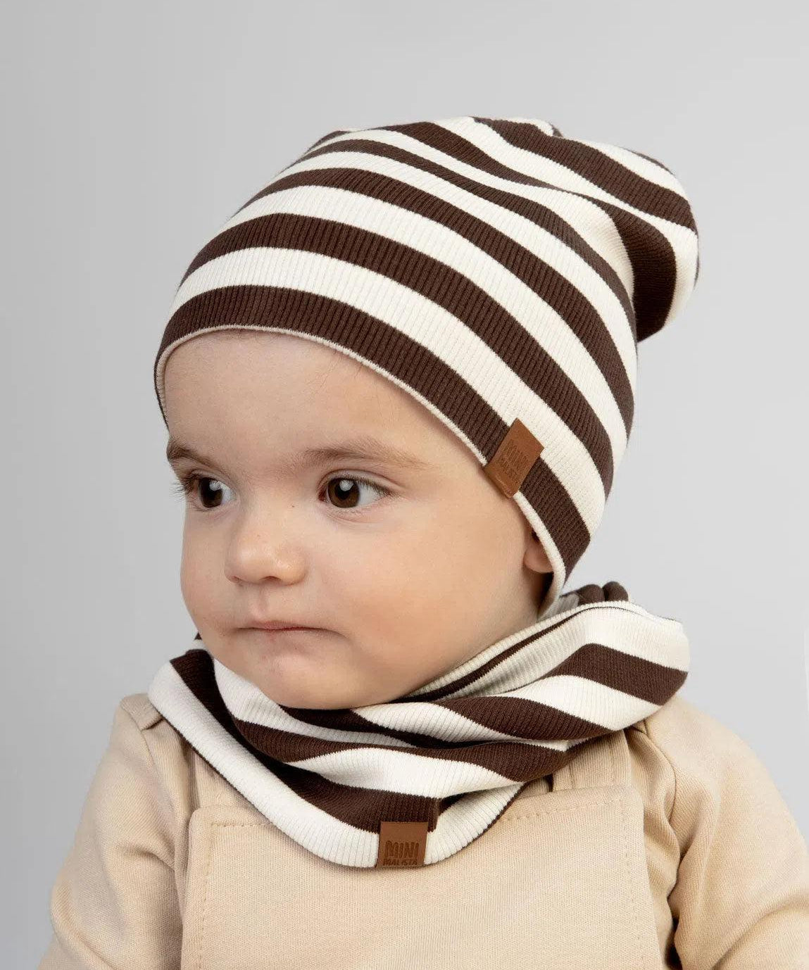 Cachecol Infinito Canelado Unissex Listras Marrom e Branco Off - MiniMalista Baby - 0.3, 0.35, b2b, black-friday, com-desconto-mm10, Frio, Menino, Neutro, Unissex, Winter Sale 30% -bebê-minimalista-estiloso