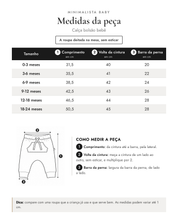 Tabela de medidas da peça | Calça bolsão bebê