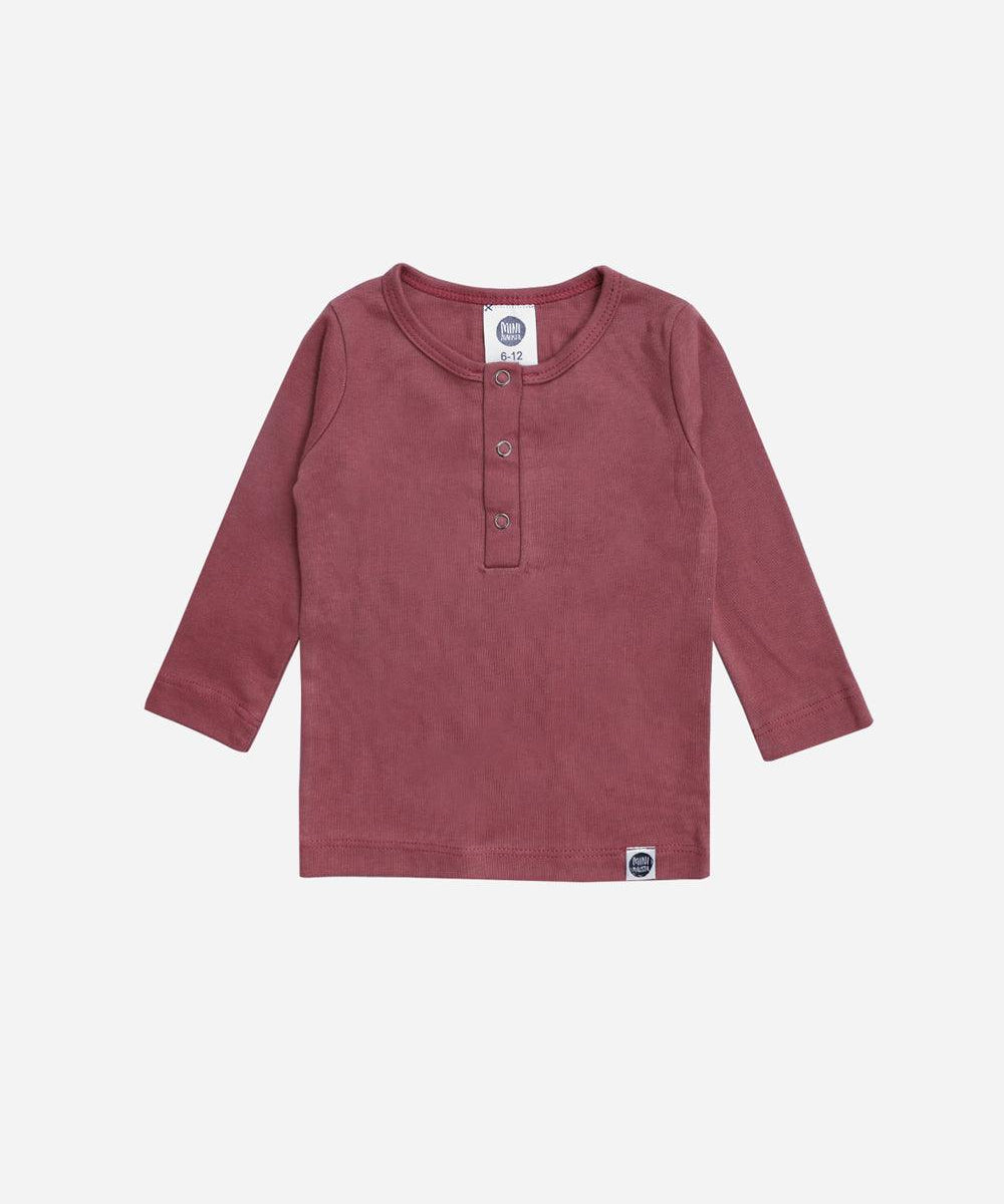 Camiseta Infantil de Inverno Manga Longa Unissex Botões MiniMalista | Liso Dark Rose - MiniMalista Baby - 0.2, 0.3, b2b, black-friday, com-desconto-mm10, Frio, Kids, Menina, tab-tam-camiseta-botao-frontal -bebê-minimalista-estiloso