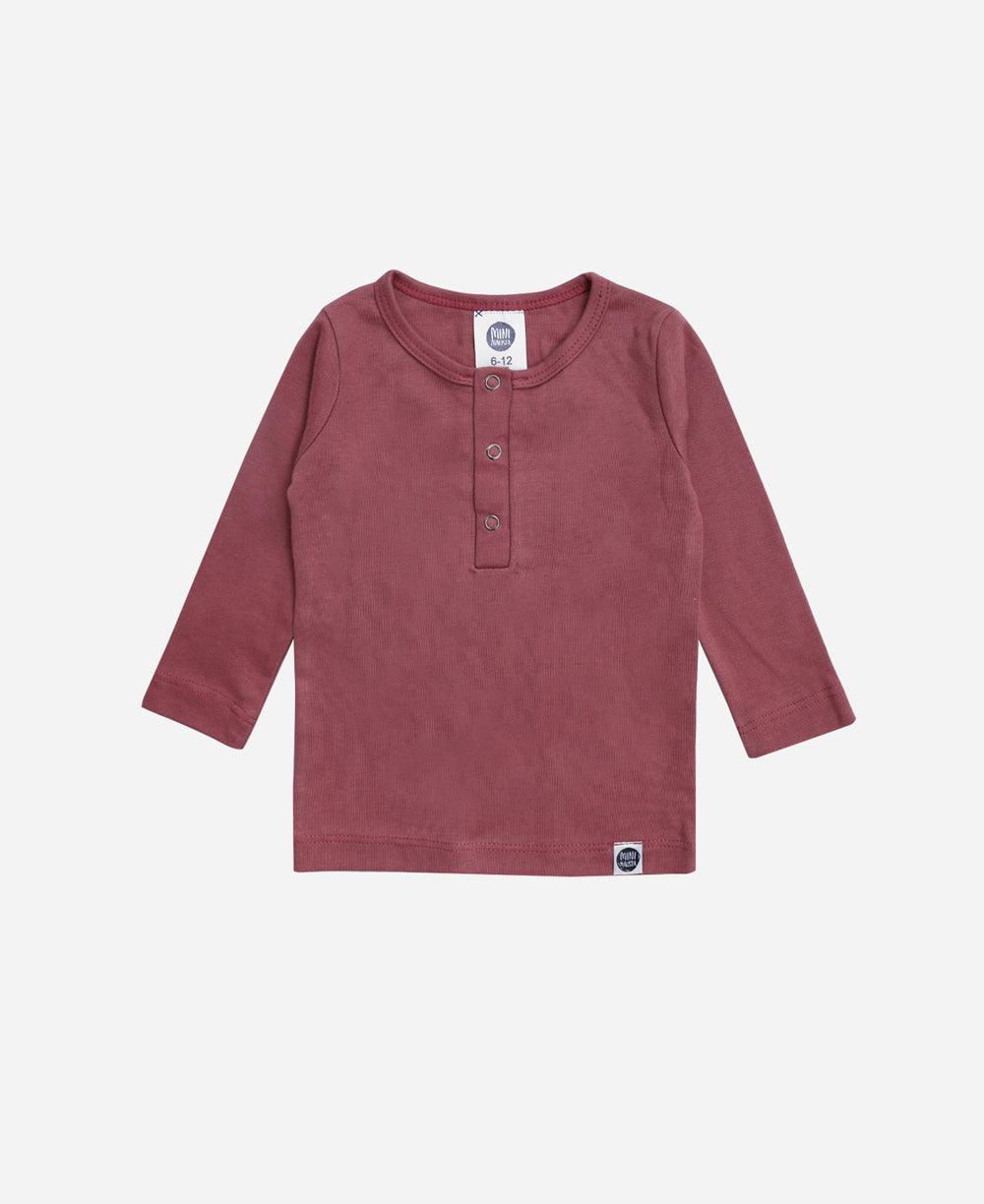Camiseta Infantil de Inverno Manga Longa Unissex Botões MiniMalista | Liso Dark Rose - MiniMalista Baby - 0.2, 0.3, b2b, black-friday, com-desconto-mm10, Frio, Kids, Menina, tab-tam-camiseta-botao-frontal -bebê-minimalista-estiloso