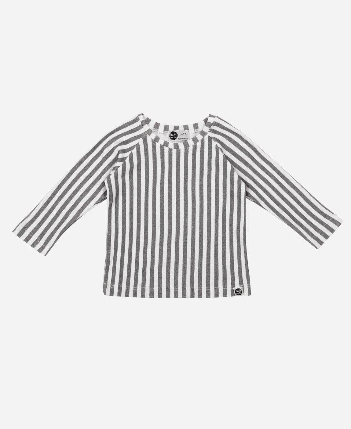 Camiseta Infantil de Inverno Manga Longa Unissex Raglan | Listras Retrô Cinza - MiniMalista Baby - 0.3, 0.45, b2b, black-friday, Frio, Kids, Menino, Neutro, outlet, SALE-FINAL, tab-tamanho-camiseta-raglan, Unissex -bebê-minimalista-estiloso