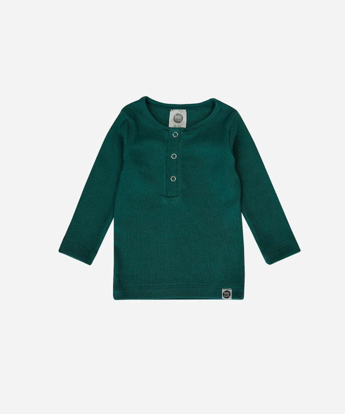 Camiseta Infantil Unissex Manga Longa Canelado Botões MiniMalista | Liso Deep Green - MiniMalista Baby - 0.3, b2b, black-friday, Christmas, com-desconto-mm10, Frio, Kids, Menino, natal, tab-tam-camiseta-botao-frontal, tab-tam-camiseta-botão-frontal-manga-longa, Winter Sale 40%, Xmas -bebê-minimalista-estiloso