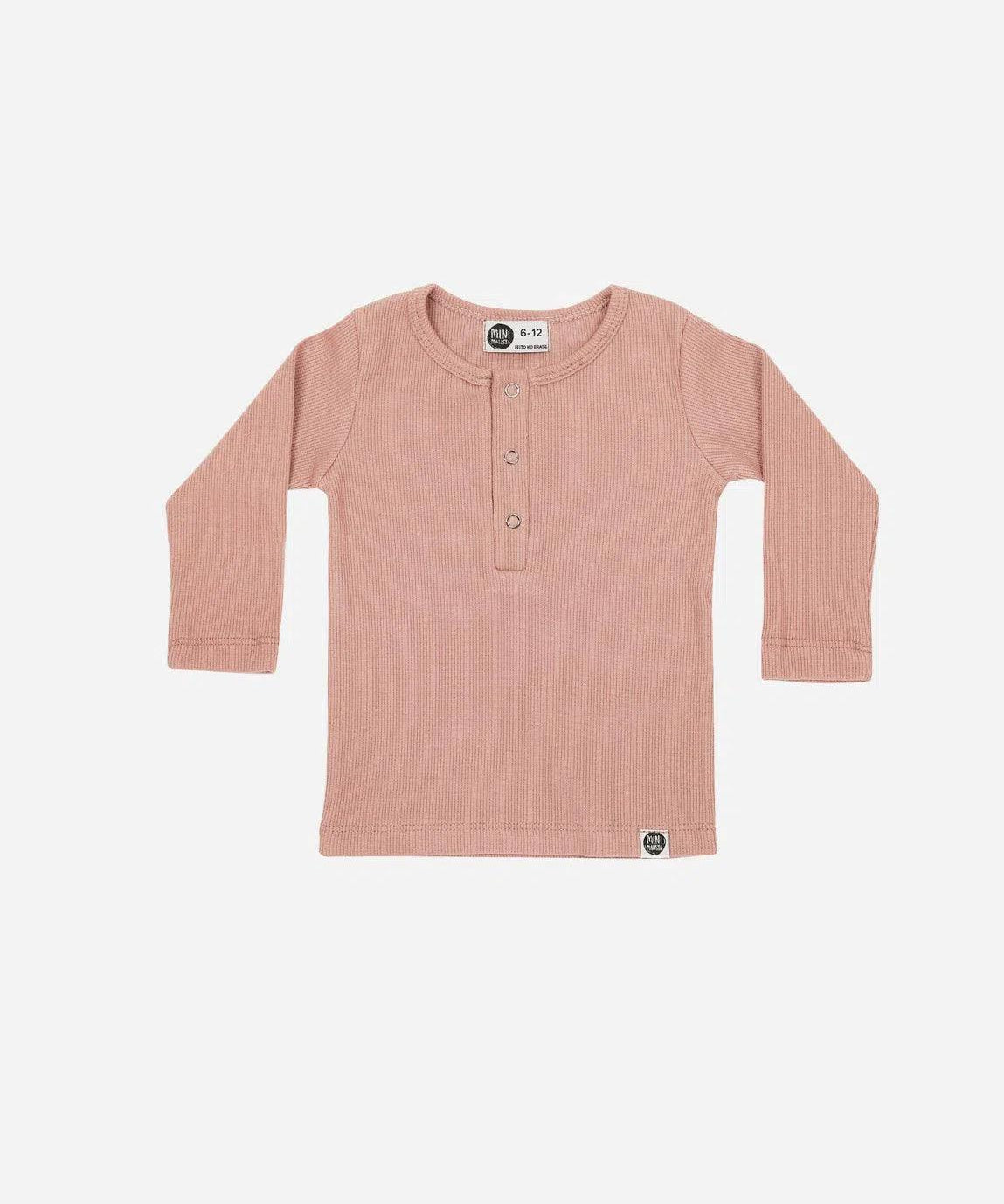 Camiseta Infantil Unissex Manga Longa Canelado Botões MiniMalista | Liso Mystic Rose - MiniMalista Baby - 0.3, 0.4, b2b, black-friday, com-desconto-mm10, Frio, Kids, Menina, tab-tam-camiseta-botao-frontal, tab-tam-camiseta-botão-frontal-manga-longa, Winter Sale 40% -bebê-minimalista-estiloso