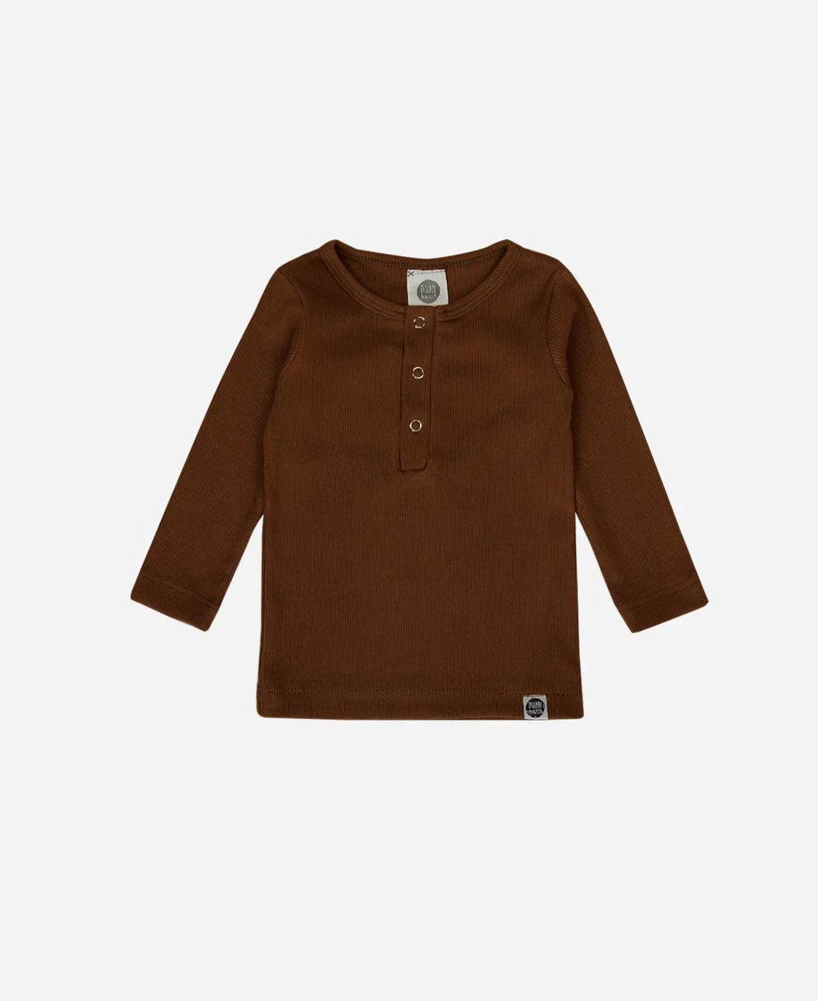 Camiseta Infantil Unissex Manga Longa Canelado Botões MiniMalista | Liso Oak - MiniMalista Baby - 0.3, b2b, black-friday, com-desconto-mm10, Frio, Kids, Menino, tab-tam-camiseta-botao-frontal, tab-tam-camiseta-botão-frontal-manga-longa, Winter Sale 40% -bebê-minimalista-estiloso