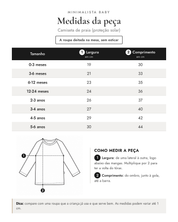 Tabela de medidas da peça | Camiseta de praia (proteção solar)