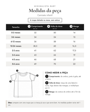 Tabela de medidas da peça | Camiseta infantil