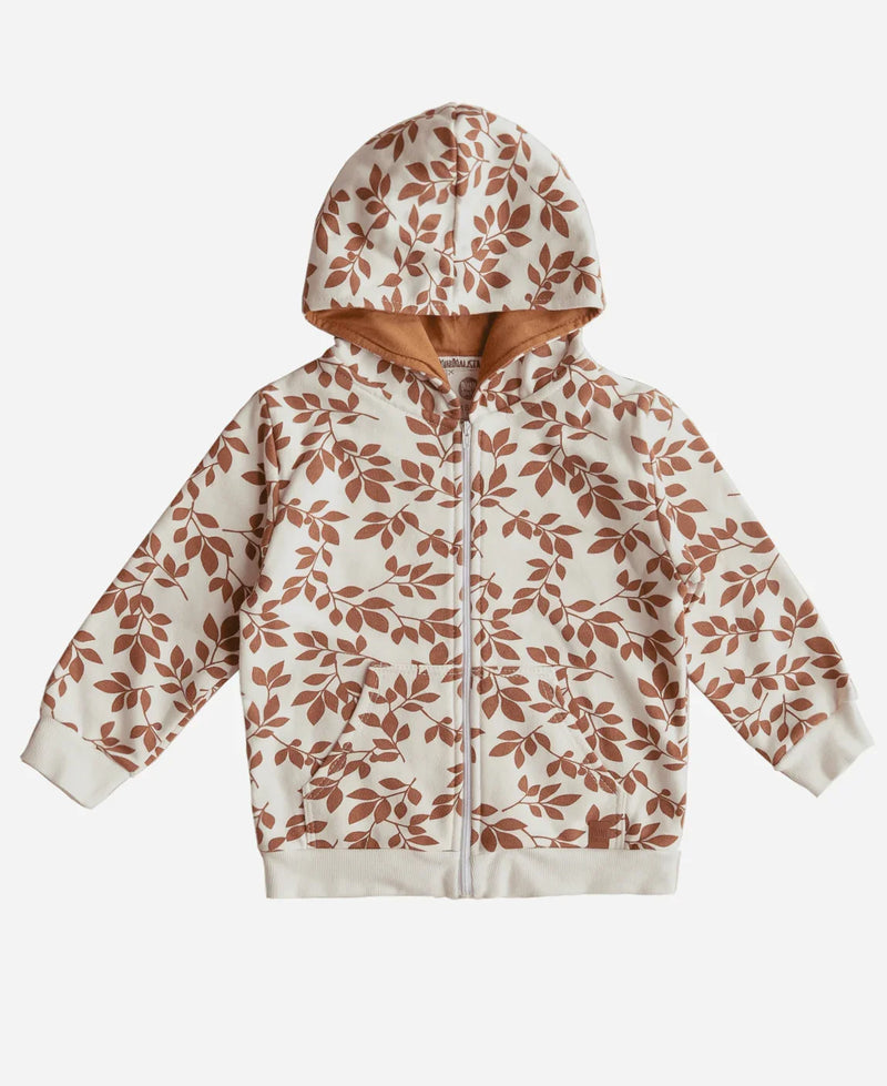 Detalhe da estampa Laurel folhas de louro allover em caramelo