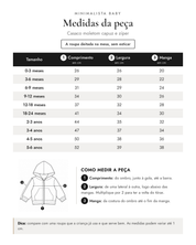 Tabela de medidas da peça | Casaco moletom capuz e zíper