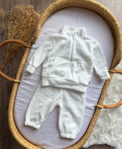 Conjunto Blusão e Calça Infantil Quentinho Soft | Liso Branco Algodão