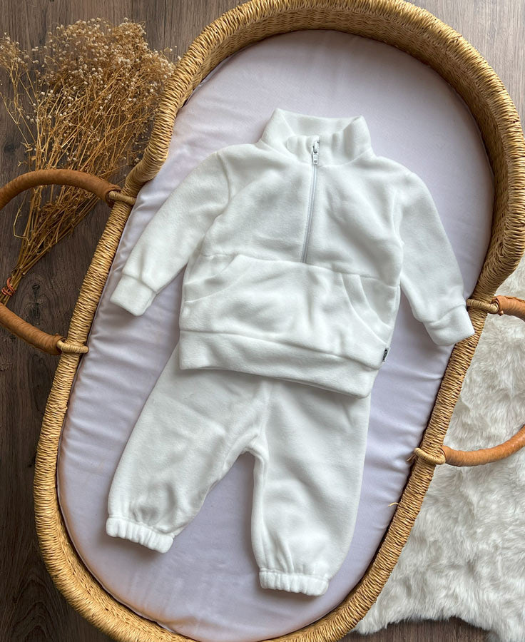 Conjunto Blusão e Calça Infantil Quentinho Soft | Liso Branco Algodão