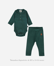 Conjunto Body e Calça Canelada Bebê | Liso Deep Green