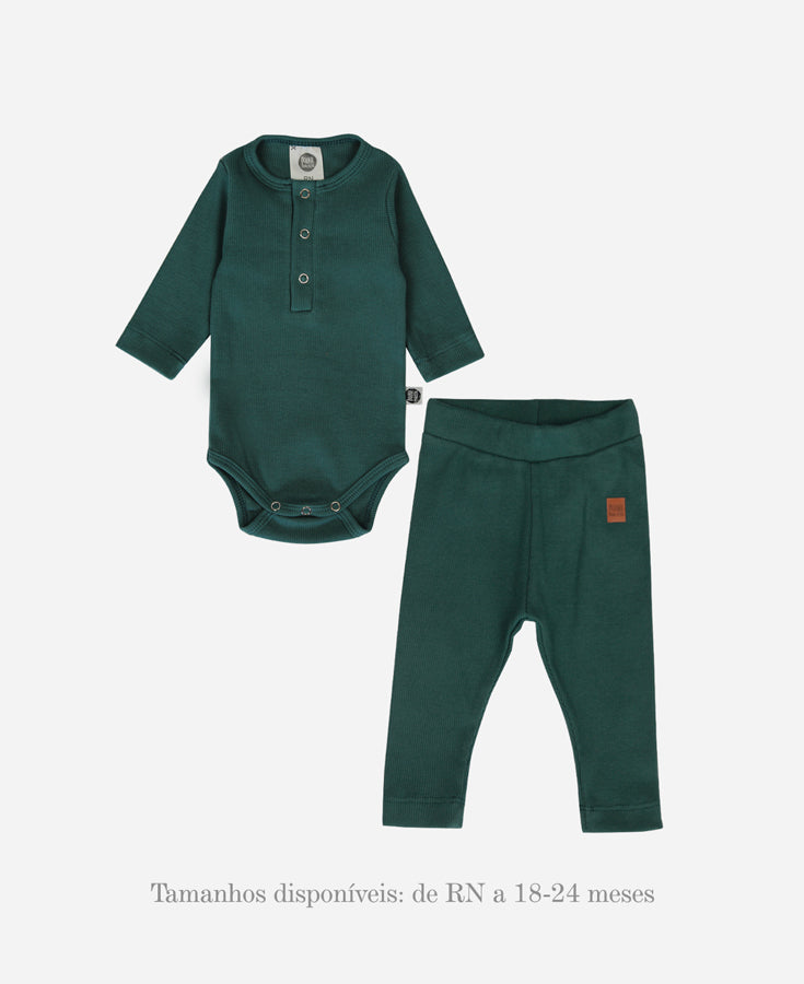 Conjunto Body e Calça Canelada Bebê | Liso Deep Green