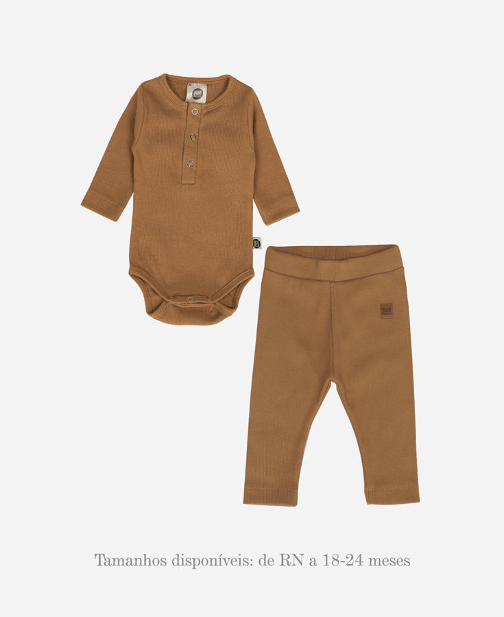 Conjunto Body e Calça Canelada Bebê | Liso Goldie