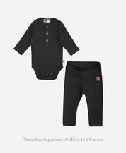 Conjunto Body e Calça Canelada Bebê | Liso Preto