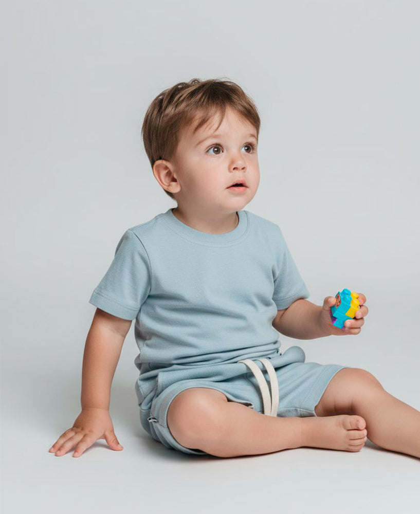 Conjunto Camiseta e Bermuda Infantil Menino | Liso Azul Coastal