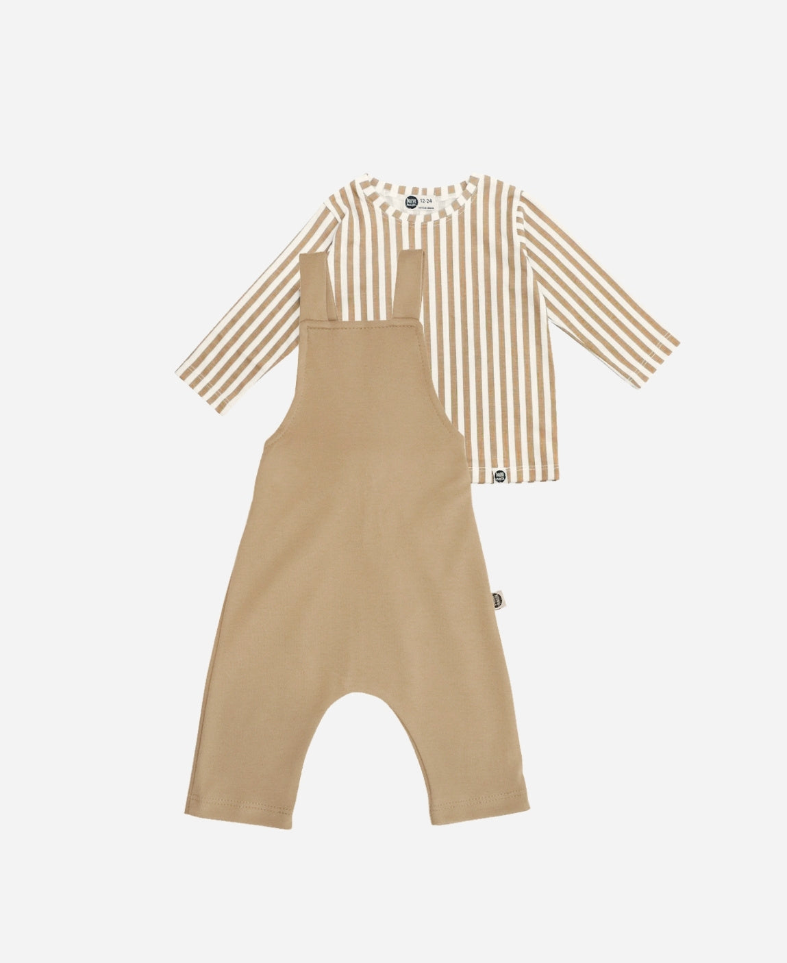 Conjunto Infantil Salopette e Camiseta Longa | Listras Retrô Avelã