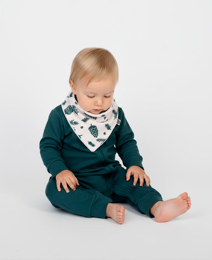 Conjunto Bebê Macacão + Babador | Pine Cones e Deep Green