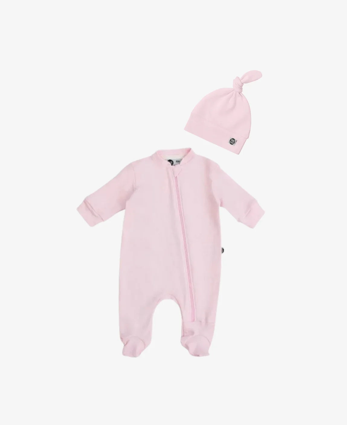 Conjunto Bebê Recém-Nascido Macacão Ziper e Touca Nó | Liso Rose Quartzo