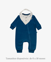 Conjunto Bebê Macacão + Babador | Azul Sky e Midnight