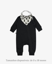 Conjunto Bebê Macacão + Babador | Pinheiros e Preto