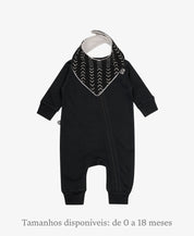 Conjunto Bebê Macacão + Babador | Fishbone e Preto