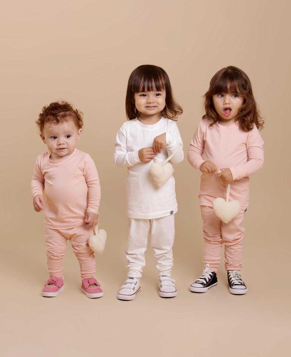 Conjunto Pijama Bebê Unissex Manga Longa MiniMalista Liso Rose - MiniMalista Baby - b2b, Baby, Frio, Menina -bebê-minimalista-estiloso