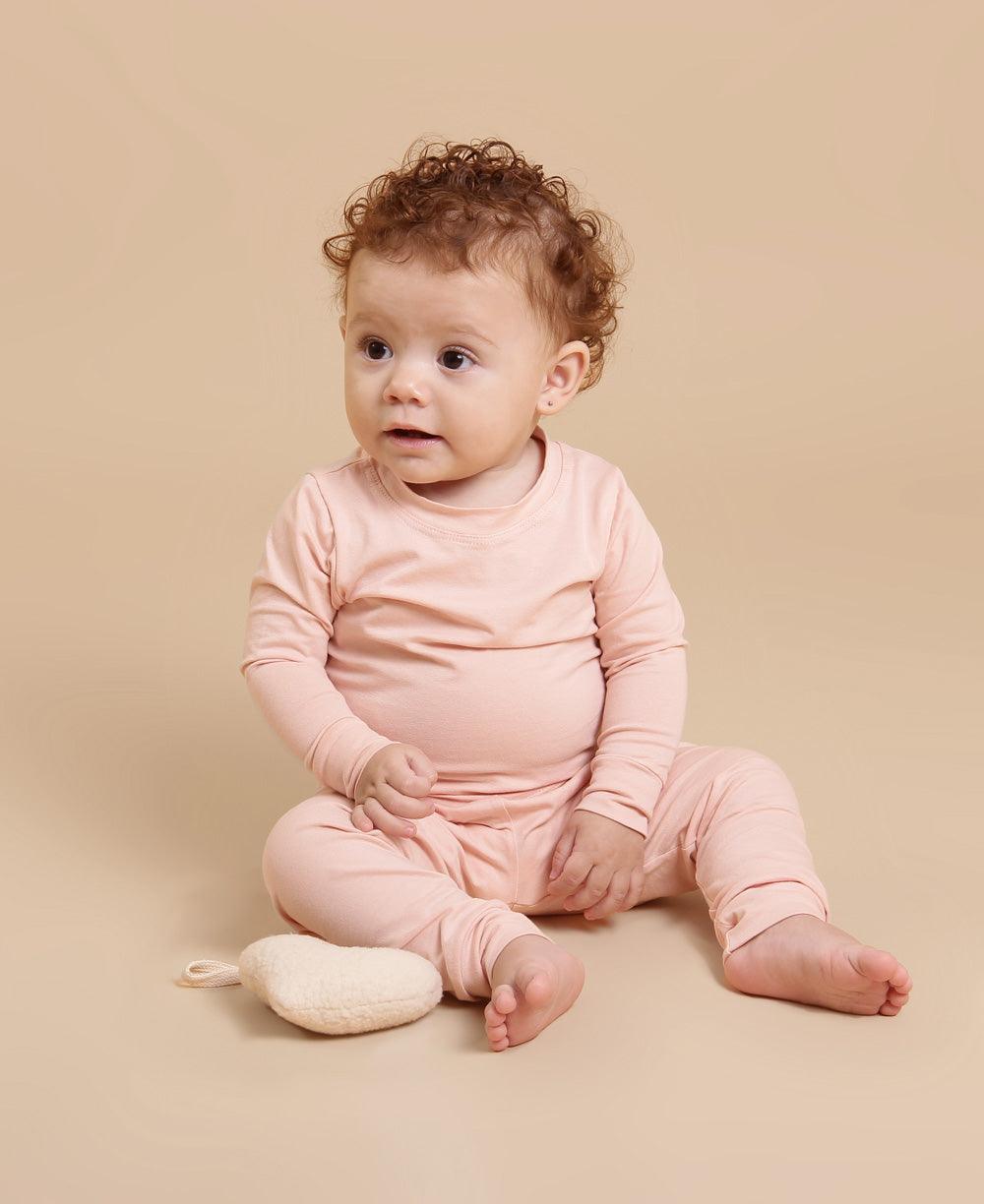 Conjunto Pijama Bebê Unissex Manga Longa MiniMalista Liso Rose - MiniMalista Baby - b2b, Baby, Frio, Menina -bebê-minimalista-estiloso