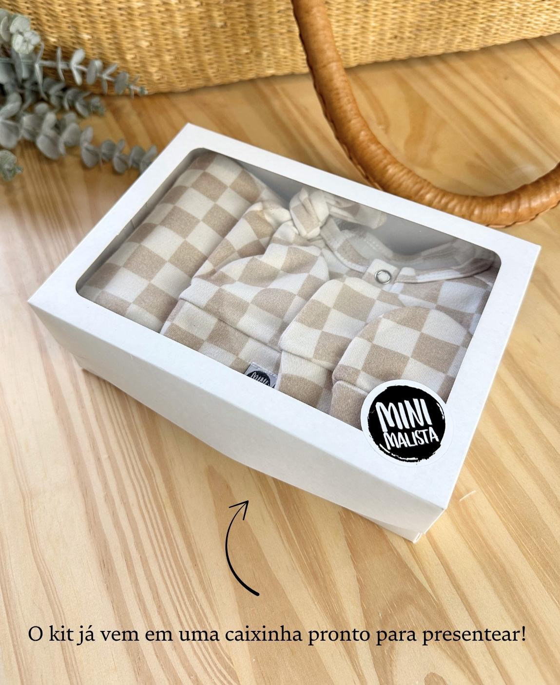 Kit Presente Saída de Maternidade Bebê 4 peças | Racer Beige