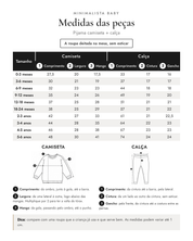 Medidas das peças - Pijama camiseta + calça
