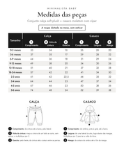 Medidas das peças - Conjunto calça soft plush + casaco moletom com zíper