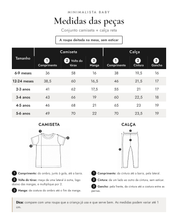 Medidas das peças - Conjunto camiseta + calça reta