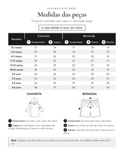 Medidas das peças - Conjunto camiseta com capuz + bermuda cargo