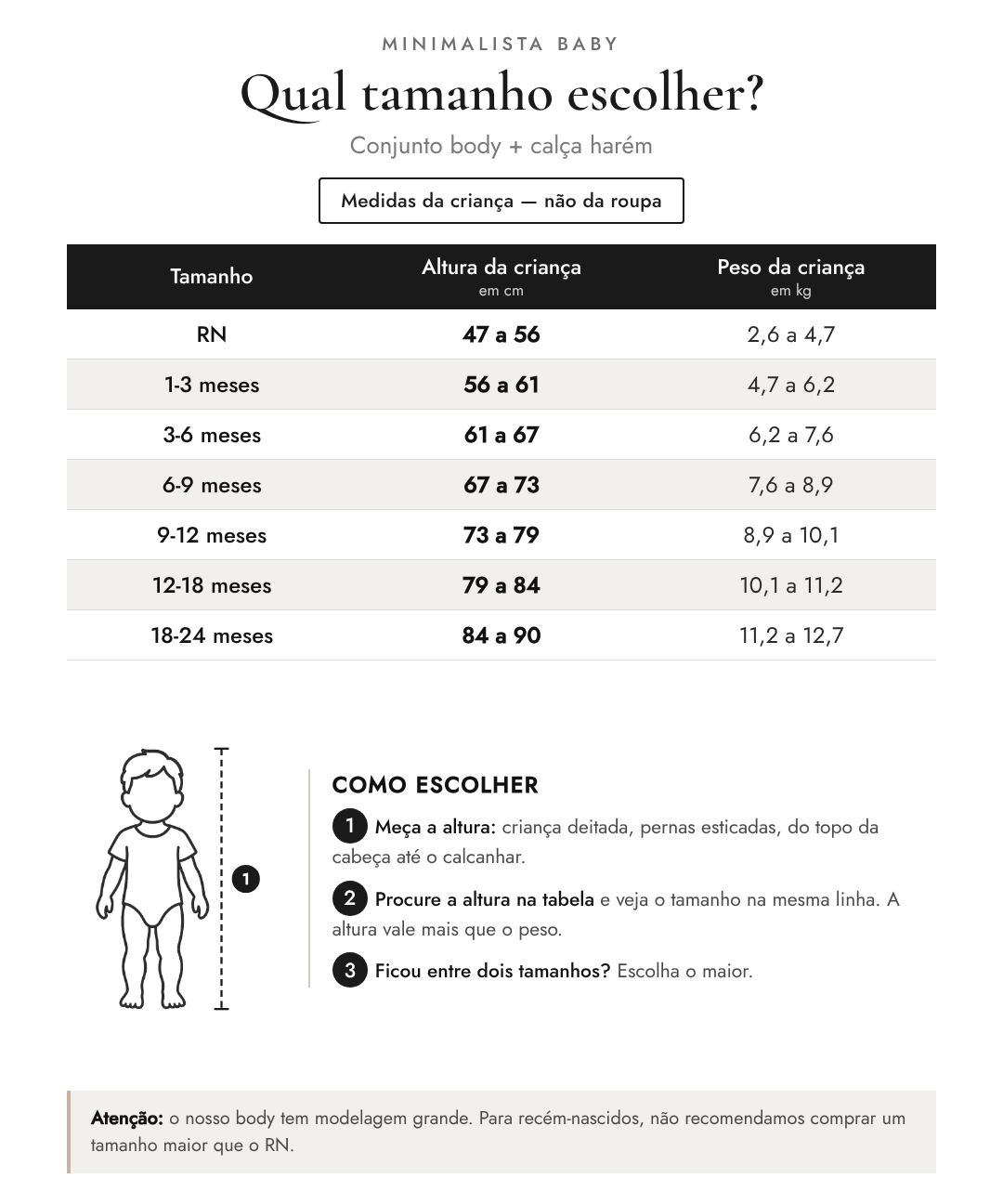 Qual tamanho escolher? Conjunto body + calça harém