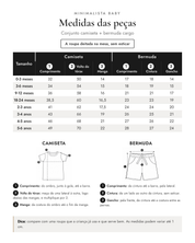 Medidas das peças - Conjunto camiseta + bermuda cargo