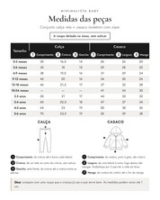 Medidas das peças - Conjunto calça reta + casaco moletom com zíper