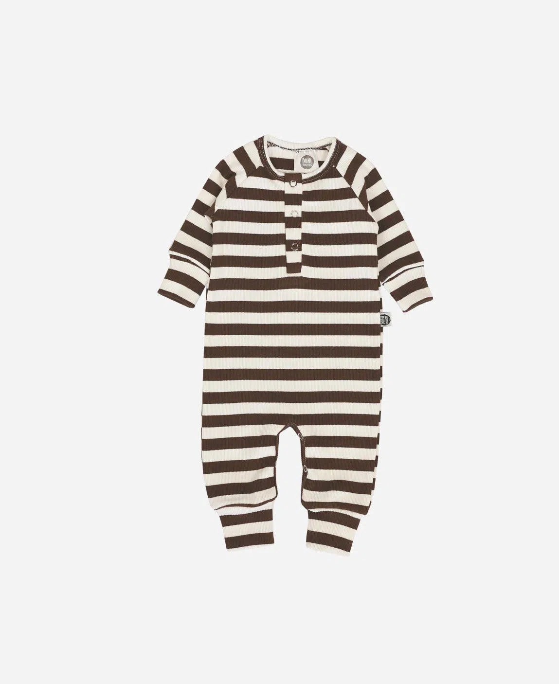 Macacão Bebê Canelado Botões Unissex Listras Marrom e Off - MiniMalista Baby - b2b, Baby, com-desconto-mm10, Frio, Menino, Neutro, tab-tam-mac-botões, Unissex, Winter Sale 30% -bebê-minimalista-estiloso