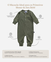 Macacão Bebê Canelado Botões Unissex | Liso Jungle Green